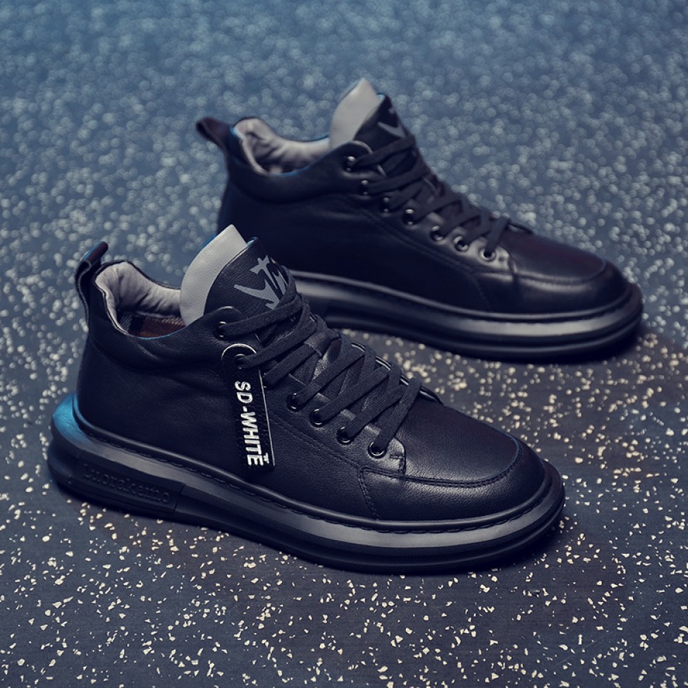 Men's Casual Sports Shoes Plus Velvet Lace-Up High-Top Sneakers