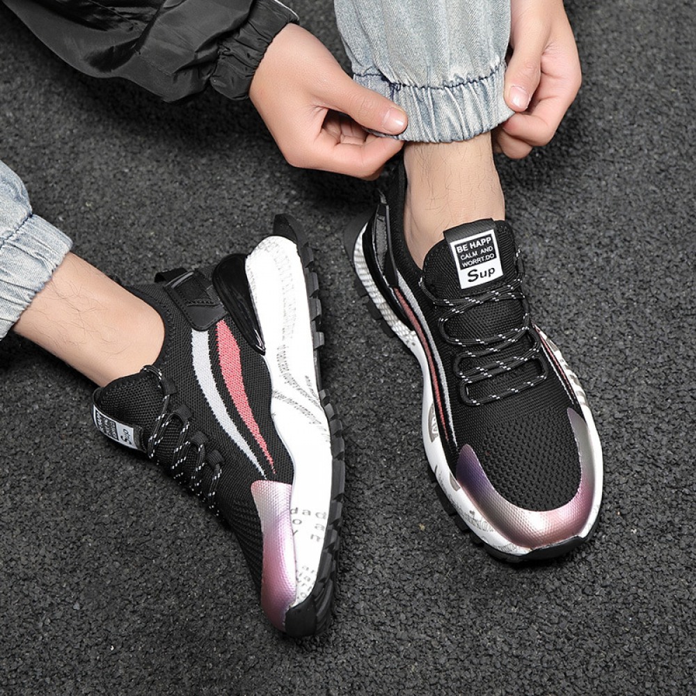 Spring New Men's Low-Top Sneakers Thick-Soled Fly Woven Casual Trendy Shoes