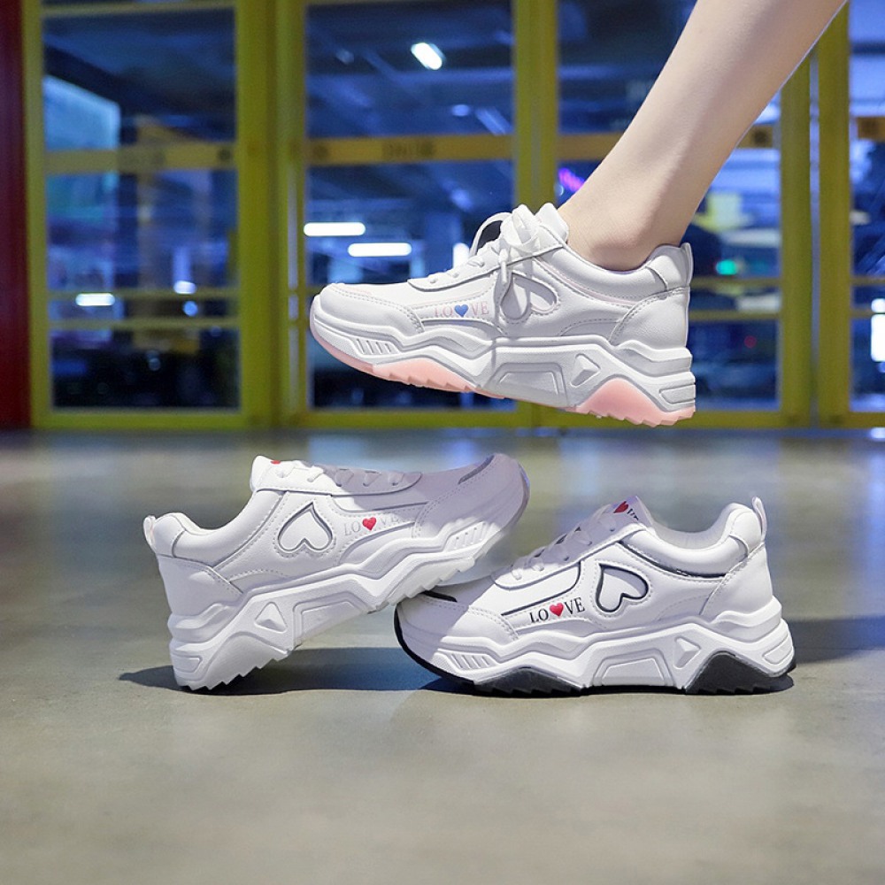 Women Spring New Sports Shoes Students Flat Running White Sneakers